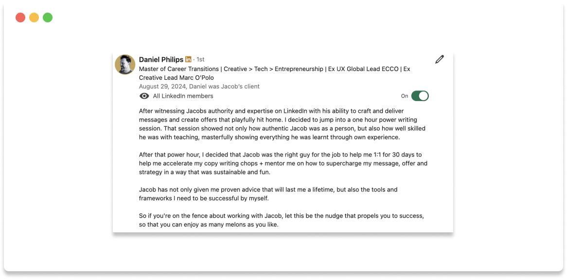 Daniel Philips LinkedIn recommendation